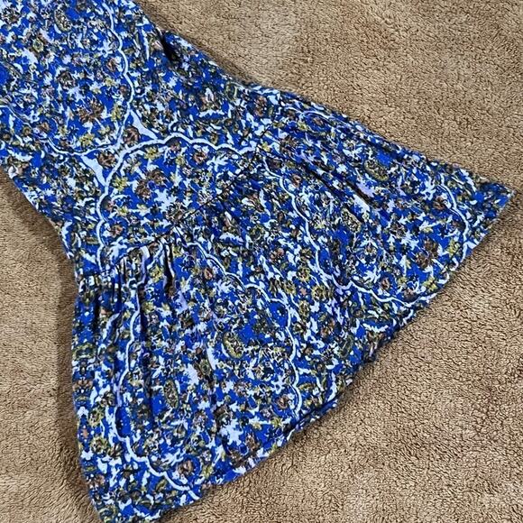 Free People Printed Peplum Top Shirt Blouse Small Swingy Casual Royal Combo - Picture 5 of 11